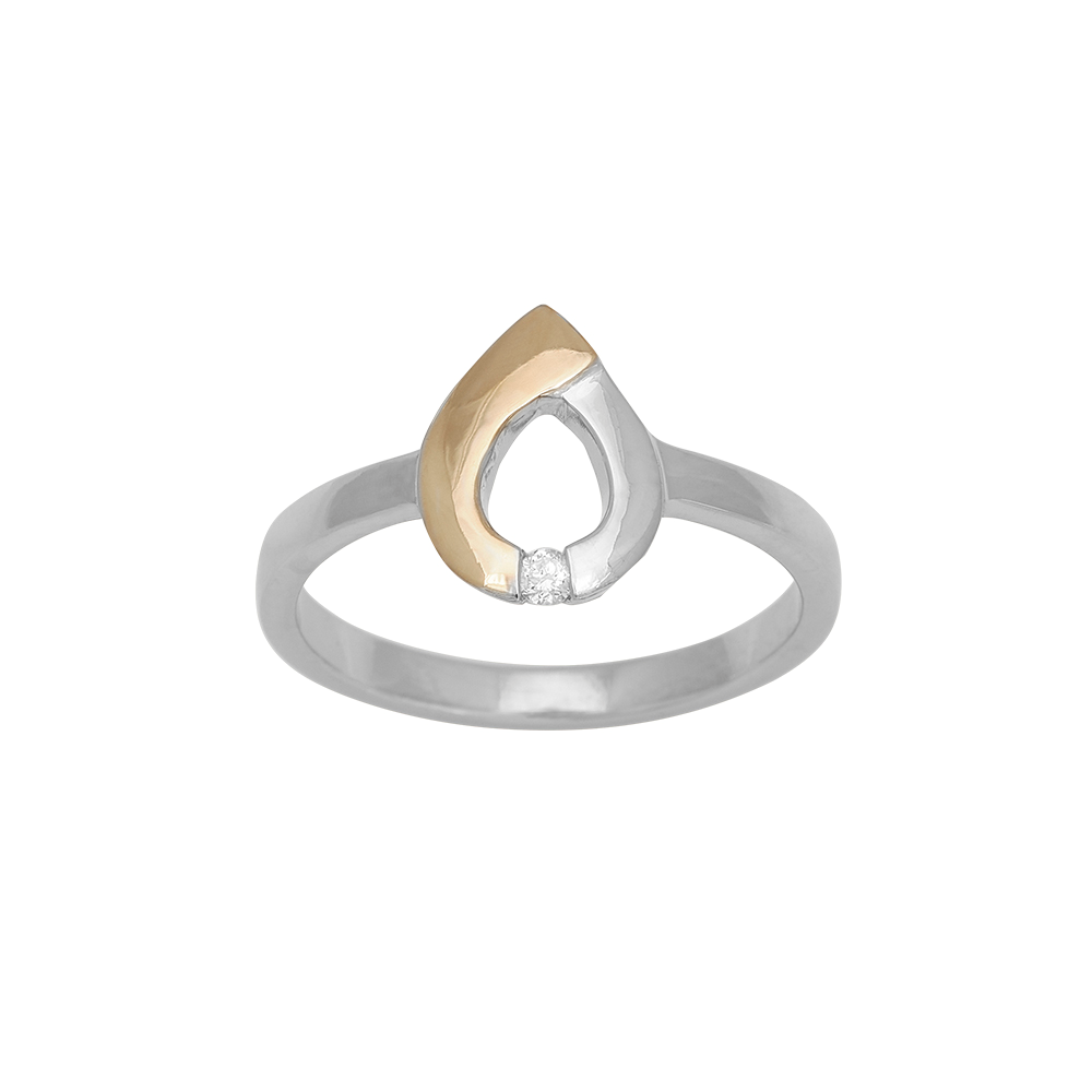 Siersbøl\'s rhodineret sølvring m/diamant 0.03ct w/p og 8 kt. guld