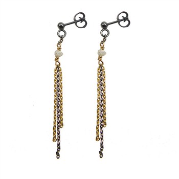 San - Links of Joy's Earrings - Goldplated/Black Rhodium w. grey Raw Diamonds Sort rhodineret/forgyldt pr.par