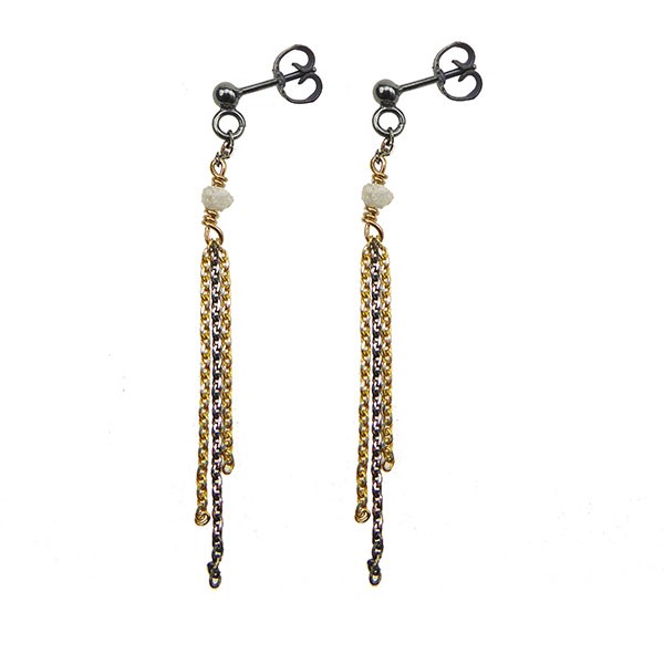 San - Links of Joy\'s Earrings - Goldplated/Black Rhodium w. grey Raw Diamonds Sort rhodineret/forgyldt pr.par