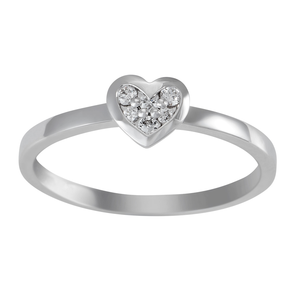 Siersbøl\'s 14 kt. hvg. ring, hjerte 0,081 ct W/SI