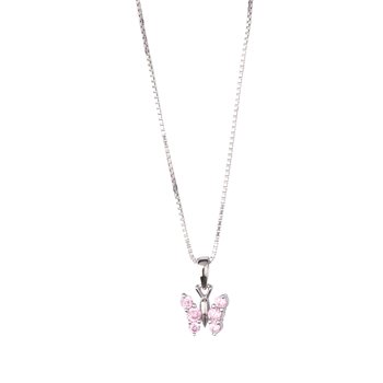 Vedhæng sølv rhodineret sommerfugl rosa zirkonia med kæde, fra L&G