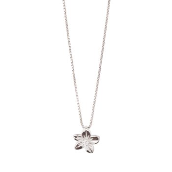 Vedhæng sølv rhodineret blomst zirkonia med kæde, fra L&G