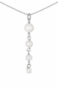L&G's Y-Kæde sølv rhodineret med ferskvandsperler