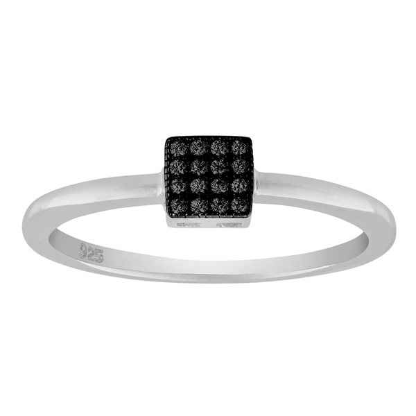 Joanli Nor\'s Rhd. sølvring ALITANOR sorte cz. square 4mm Str.54
