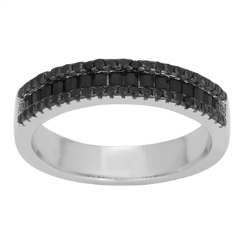 Joanli Nor's Rhd. sølv ring AGGANOR  sorte baguette 5mm Str.60