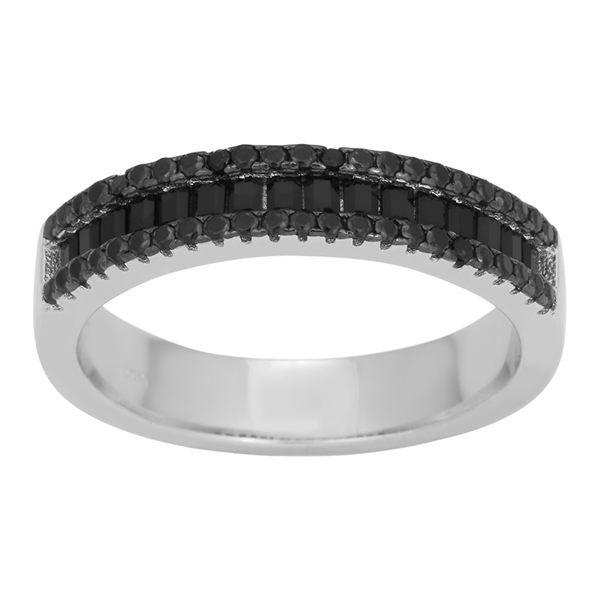 Joanli Nor\'s Rhd. sølv ring AGGANOR  sorte baguette 5mm Str.58