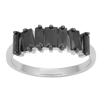Joanli Nor's Rhd. sølv ring AGGANOR baguette m. cz 7stk* Str.60