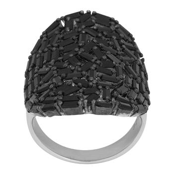 Joanli Nor's Rhd. sølvring AGGANOR sort baguet cz 30mm Str.60