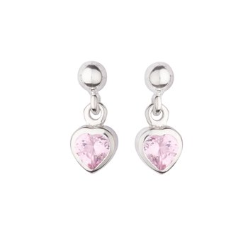 Ørehænger sølv rhodineret hjerte rosa zirkonia, fra L&G