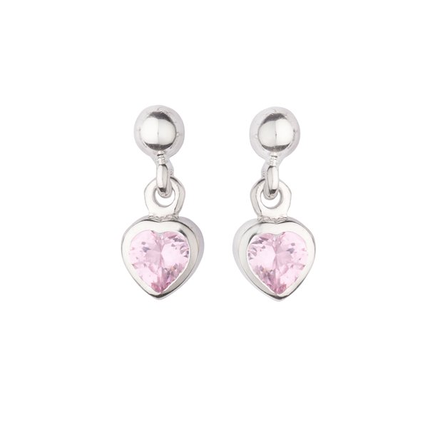 Ørehænger sølv rhodineret hjerte rosa zirkonia, fra L&G