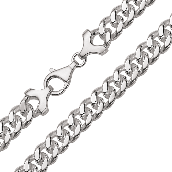 Sølv panser facet halskæde, ca 9,0 mm bred og 45 cm lang