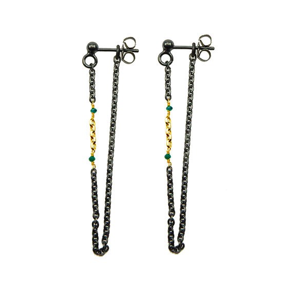 San - Links of Joy\'s Earrings 925/585 -Oxidised & Blue Diamonds Pr.par