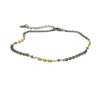 San - Links of Joy's Bracelet & Necklace 925/585 -Oxidised & Blue Diamonds 42+8cm