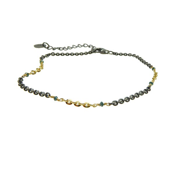 San - Links of Joy\'s Bracelet & Necklace 925/585 -Oxidised & Blue Diamonds 42+8cm