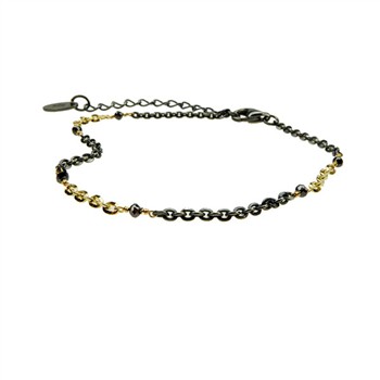 San - Links of Joy's Bracelet & Necklace 925/585 -Oxidised & Black Diamonds 42+8cm