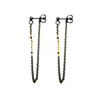 San - Links of Joy's Earrings 925/585 - Oxidised & Black Diamonds Pr.par