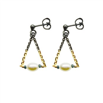 San - Links of Joy's Earrings 925/585 - Oxidised  w.Pearls & Blue Diamonds Pr.par