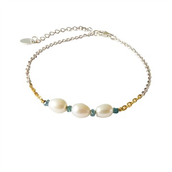 San - Links of Joy's Bracelet & Necklace 925/585 - Rhodium w.Pearls & Blue Diamonds 18+4cm
