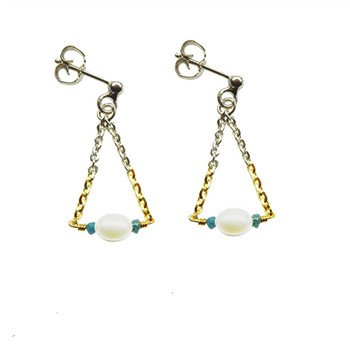 San - Links of Joy's Earrings 925/585 -Rhodium w.Pearls & Blue Diamonds Pr.par