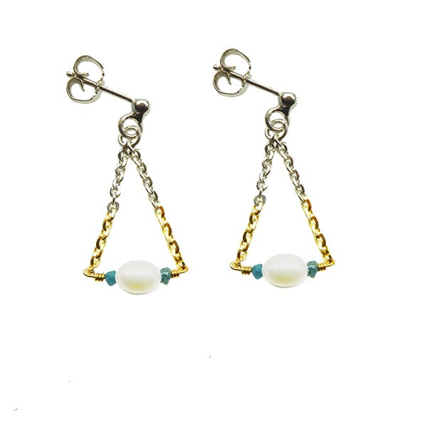 San - Links of Joy\'s Earrings 925/585 -Rhodium w.Pearls & Blue Diamonds Pr.par