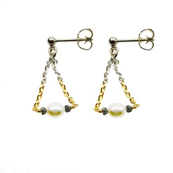 San - Links of Joy's Earrings 925/585 -Rhodium w.Pearls & Black Diamonds Pr.par