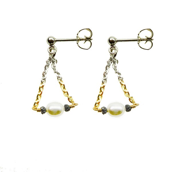 San - Links of Joy\'s Earrings 925/585 -Rhodium w.Pearls & Black Diamonds Pr.par