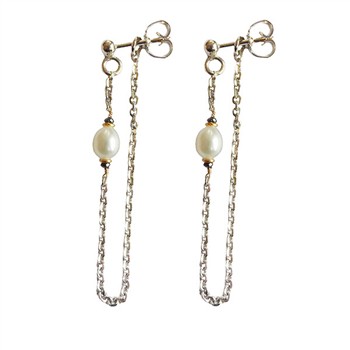San - Links of Joy's Earrings 925/585 -Rhodium w.Pearls & Black Diamonds Pr.par