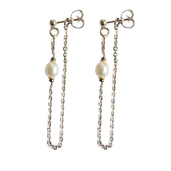 San - Links of Joy\'s Earrings 925/585 -Rhodium w.Pearls & Black Diamonds Pr.par