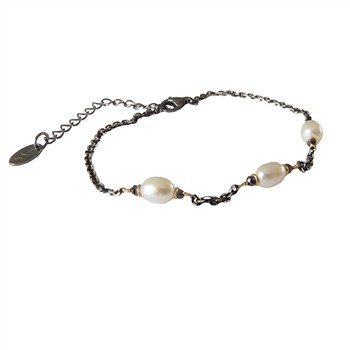 San - Links of Joy's Bracelet & Necklace 925/585 -Black Rhodium w. Pearls & Black Diamonds 42+8cm