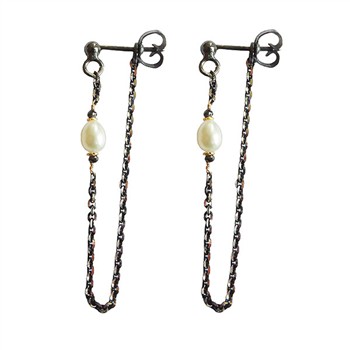 San - Links of Joy's Earrings 925/585 - Black Rhodium w.Pearls & Black Diamonds Pr.par