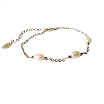 San - Links of Joy's Bracelet & Necklace 925/585 - Rhodium w.Pearls & Black Diamonds 42+8cm