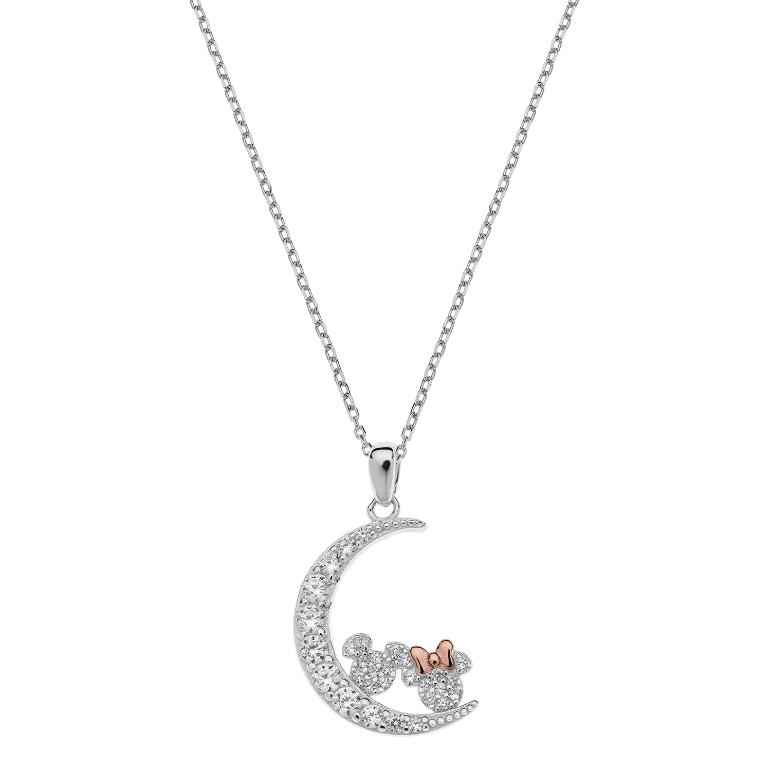 din Urogsmykker, Sølv halskæde måne med Mouse med syntetiske zirconia. Kæden længde 35-38-40 cm.
