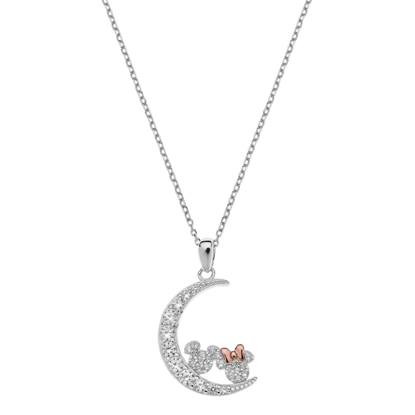 Disney Design\'s Sølv halskæde, måne med Minnie & Mickey