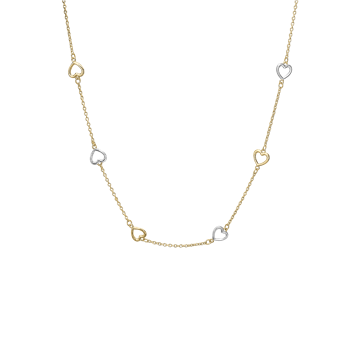 Aagaard's Halskæde 8kt, rød/hvidguld hjerter, 45 c