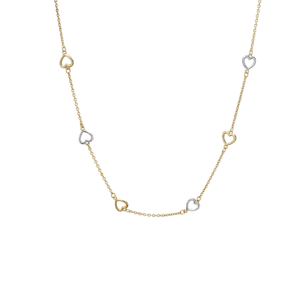 Aagaard\'s Halskæde 8kt, rød/hvidguld hjerter, 45 c