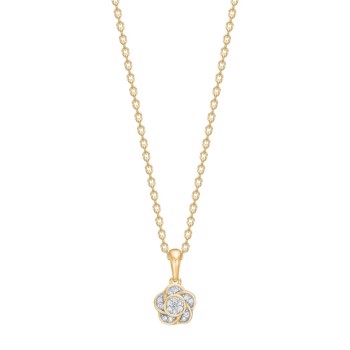 Siersbøl's 14 kt. guld vedhæng blomst m/diamant 0,05ct W/SI inkl. forgyldt kæde