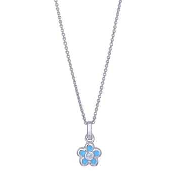 Noa Kids's Rhod. Sølv blomst lyseblå emalje + cz kæde 38cm