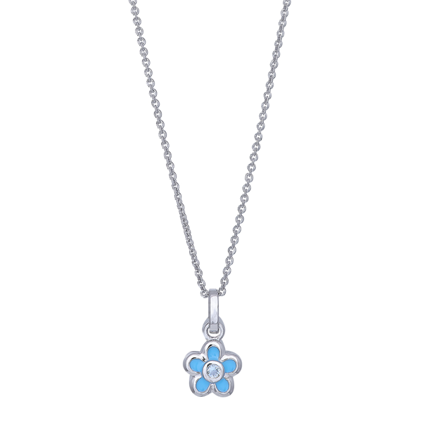 Noa Kids\'s Rhod. Sølv blomst lyseblå emalje + cz kæde 38cm