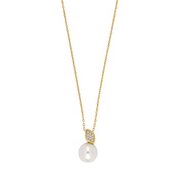 Siersbøl's 14 kt. guldvedh. m/diamant 0.045ct W/SI+perle og forgyldt