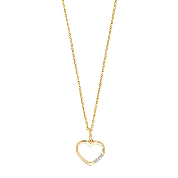 Siersbøl\'s 14 kt. guldhjerte m/diamant 0.015ct W/PI og forgyldt kæde