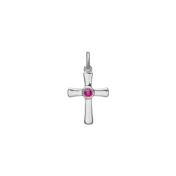 Siersbøl korsvedhæng i sølv med syntetisk rubin 18 x 12 mm