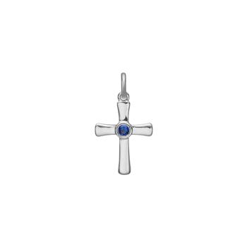 Siersbøl Rhd. sølvkors med blå safir 18 x 12 mm