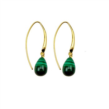 San - Links of Joy's Øreringe - Forgyldt med Malakit 12x8mm Forgyldt pr.par