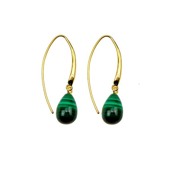 San - Links of Joy\'s Øreringe - Forgyldt med Malakit 12x8mm Forgyldt pr.par