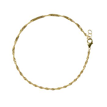 Elegant snoet guldfarvet armbånd med karabinlås på hvid baggrund.