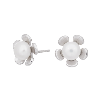 Siersbøl's rhodineret sølv ørestikker blomst m/ perle