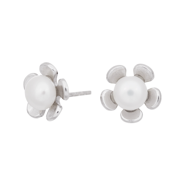 Siersbøl\'s rhodineret sølv ørestikker blomst m/ perle