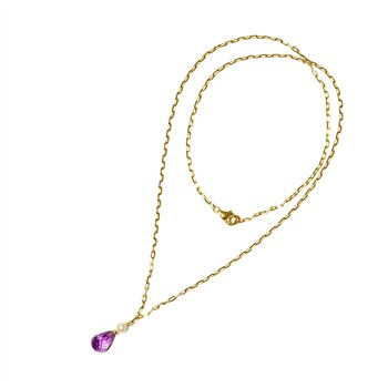 San - Links of Joy's 18kt halskæde med ametyst og ferskvandsperle 45cm