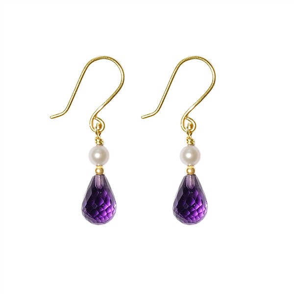 San - Links of Joy\'s 18kt øreringe med ametyst og ferskvandsperle Pr.par