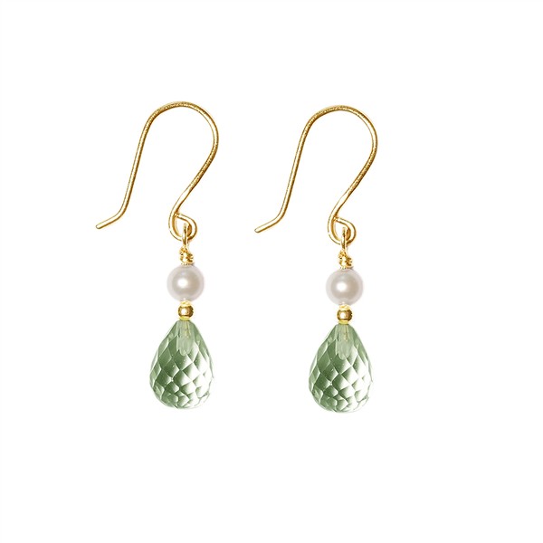 San - Links of Joy\'s 18kt øreringe med grøn ametyst og ferskvandsperle Pr.par